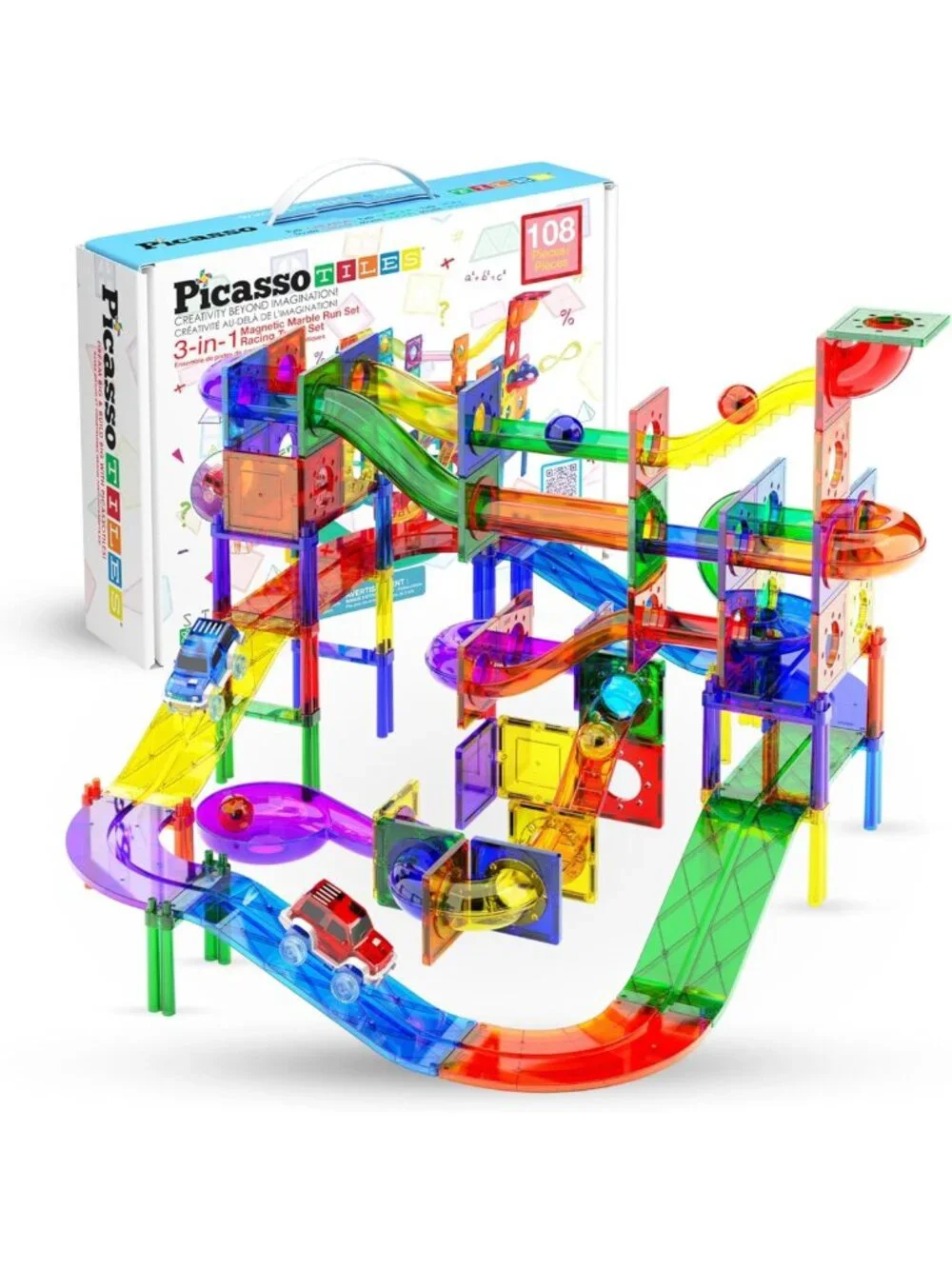 108-Piece Marble Run Race Track Set with LED Cars - STEM Toy for Ages 3